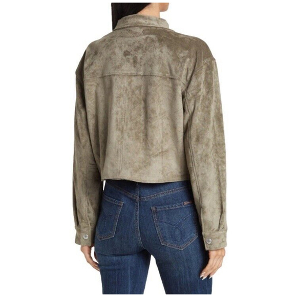 BlankNyc Faux Suede Crop Trucker Jacket In Rosemary - Picture 2 of 13